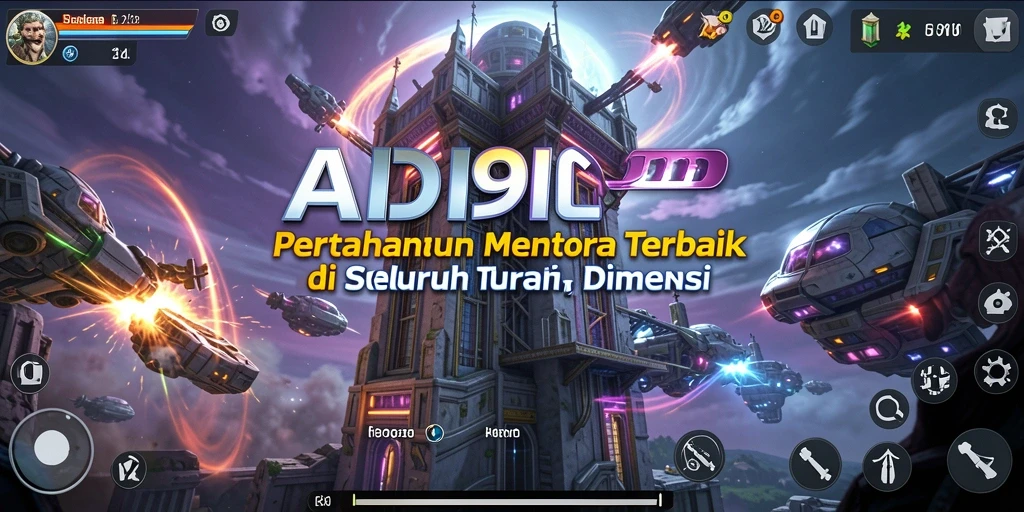 Screenshot gameplay menunjukkan menara beraksi melawan serangan musuh.
