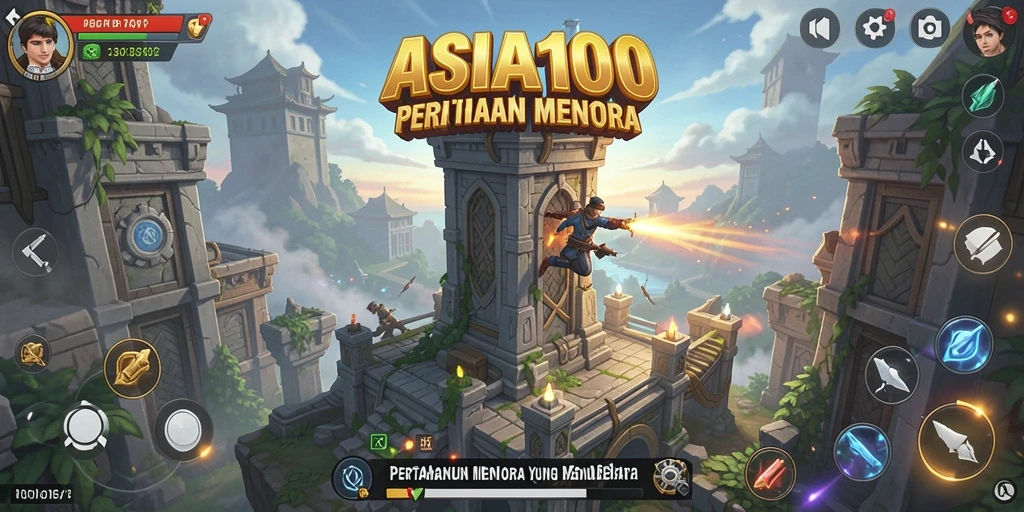 Tampilan gameplay menara pertahanan ASIA100 yang menegangkan.