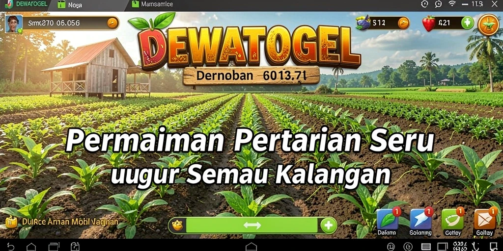 Tampilan gameplay DEWATOGEL yang menampilkan aktivitas bertani yang menyenangkan.