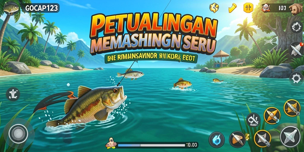Tampilan gameplay GOCAP123 saat menangkap ikan di laut.