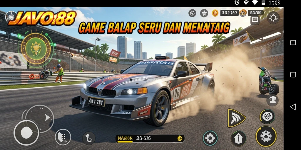 Screenshot menampilkan aksi balap seru di JAVO88.