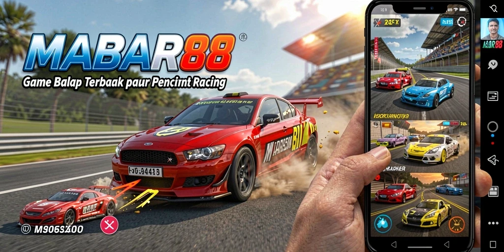 Screenshot MABAR88 menampilkan aksi balapan yang mendebarkan dan kendaraan yang keren.