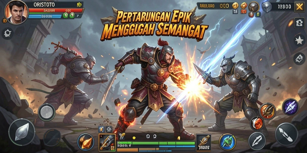 Gameplay ORISTOTO yang penuh aksi dan seru di arena pertarungan.