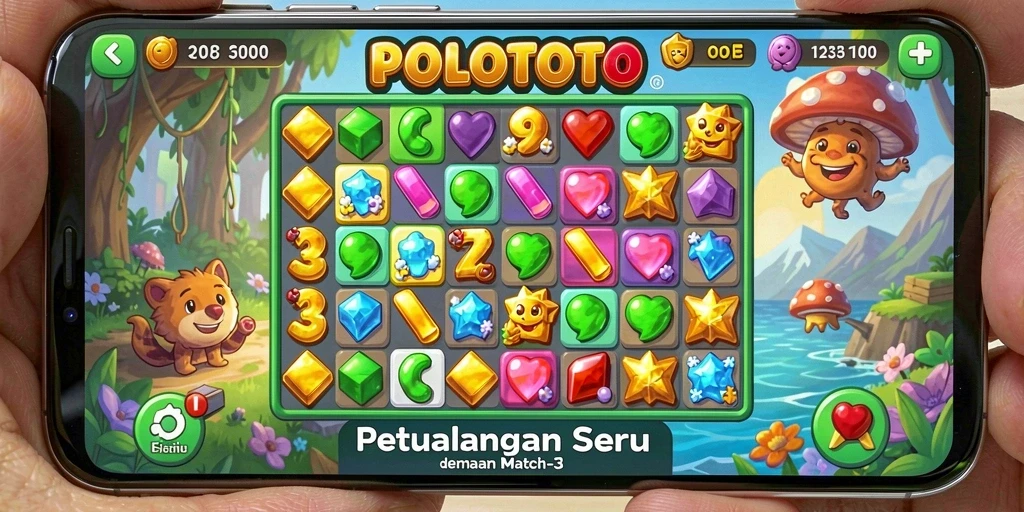 Tampilan gameplay POLOTOTO yang memikat dalam match-3.