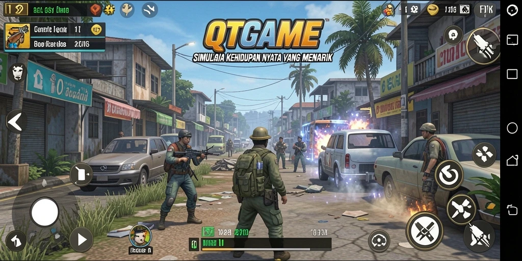 Tangkapan layar QTGAME menampilkan gameplay simulasi kehidupan yang imersif.