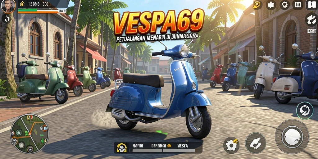 Tampilan gameplay VESPA69 yang penuh petualangan menantang.