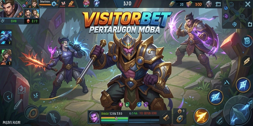 Tangkapan layar gameplay <strong>VISITORBET</strong> yang menunjukkan aksi menarik dalam pertarungan MOBA.