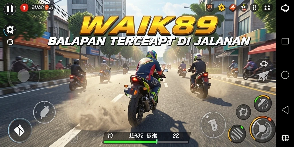 Tampilan gameplay balapan motor yang menegangkan di WAK89.