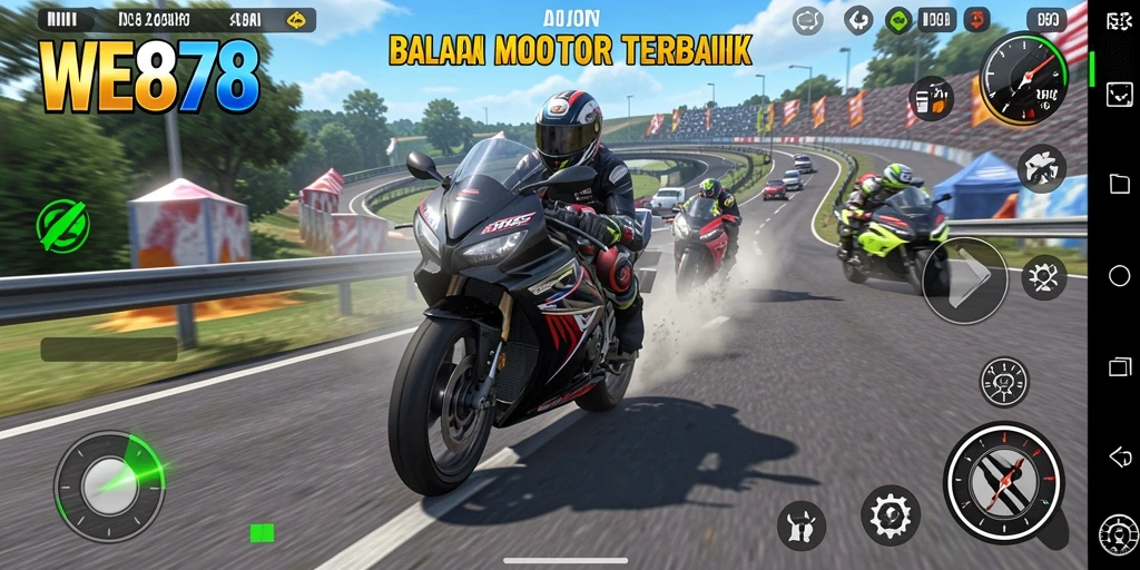 Gambar menunjukkan aksi balapan seru di WE878 dengan motor yang cepat.